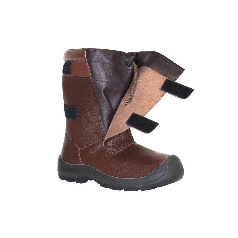 Bota alta de seguridad DRAGO TOTALE 49 S3 MARRÓN 248 vista detalle de apertura y protección térmica
